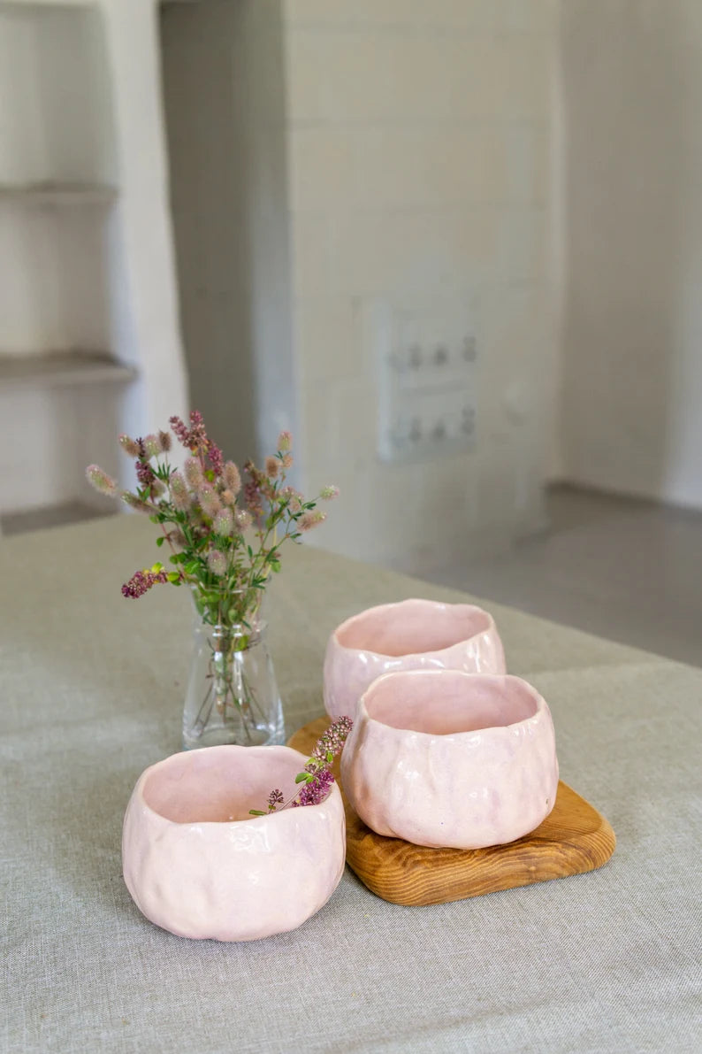 Pink ceramic bowl, handmade ice cream bowl