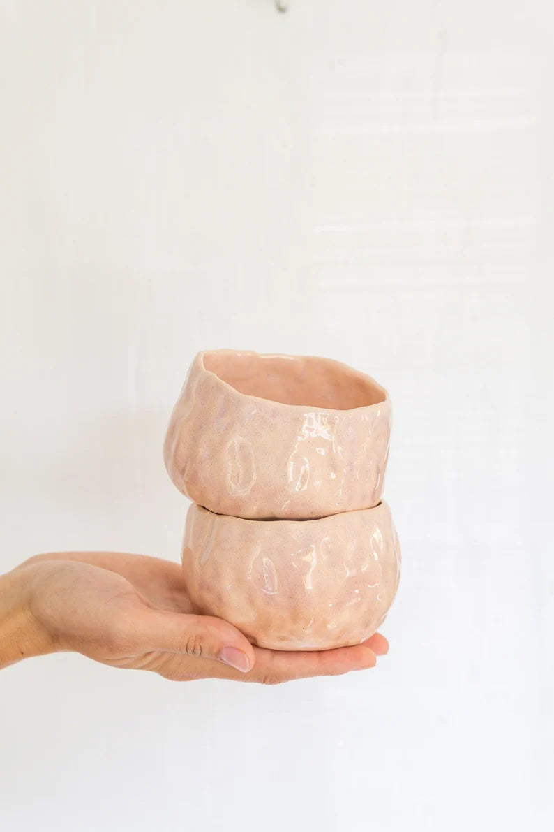 Pink ceramic bowl, handmade ice cream bowl