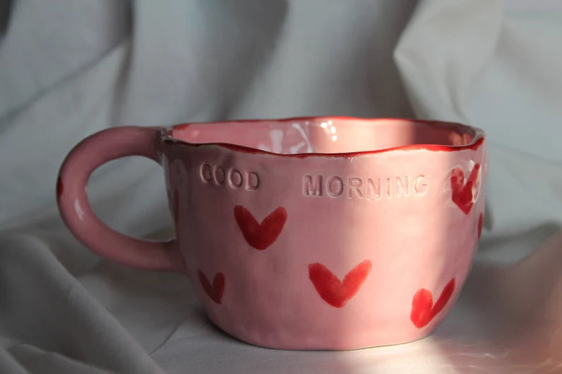 Handmade ceramic heart mug, custom ceramic mug