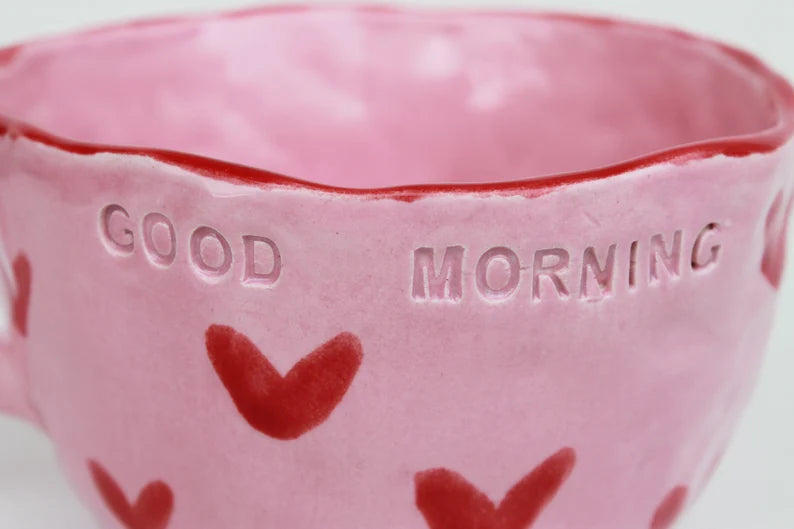 Handmade ceramic heart mug, custom ceramic mug