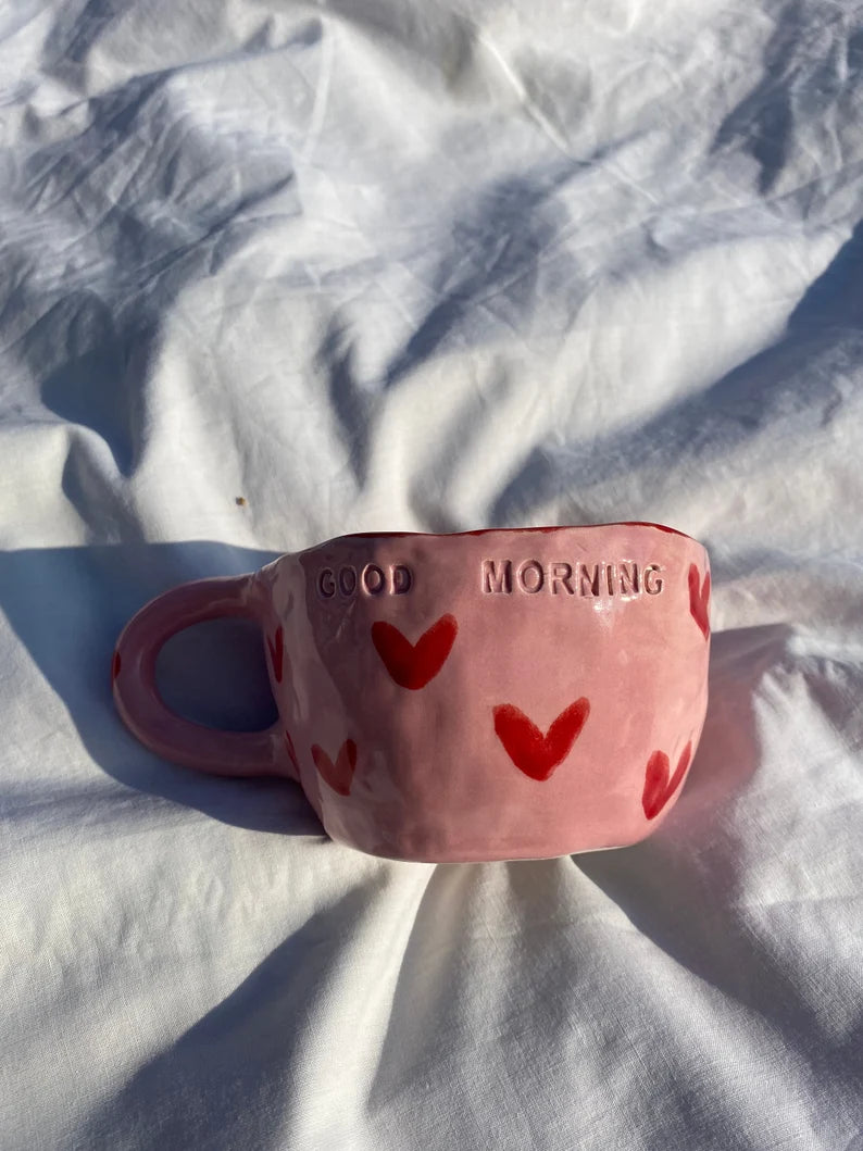 Handmade ceramic heart mug, custom ceramic mug