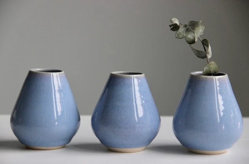 Handmade Blue Ceramic Bud Vase