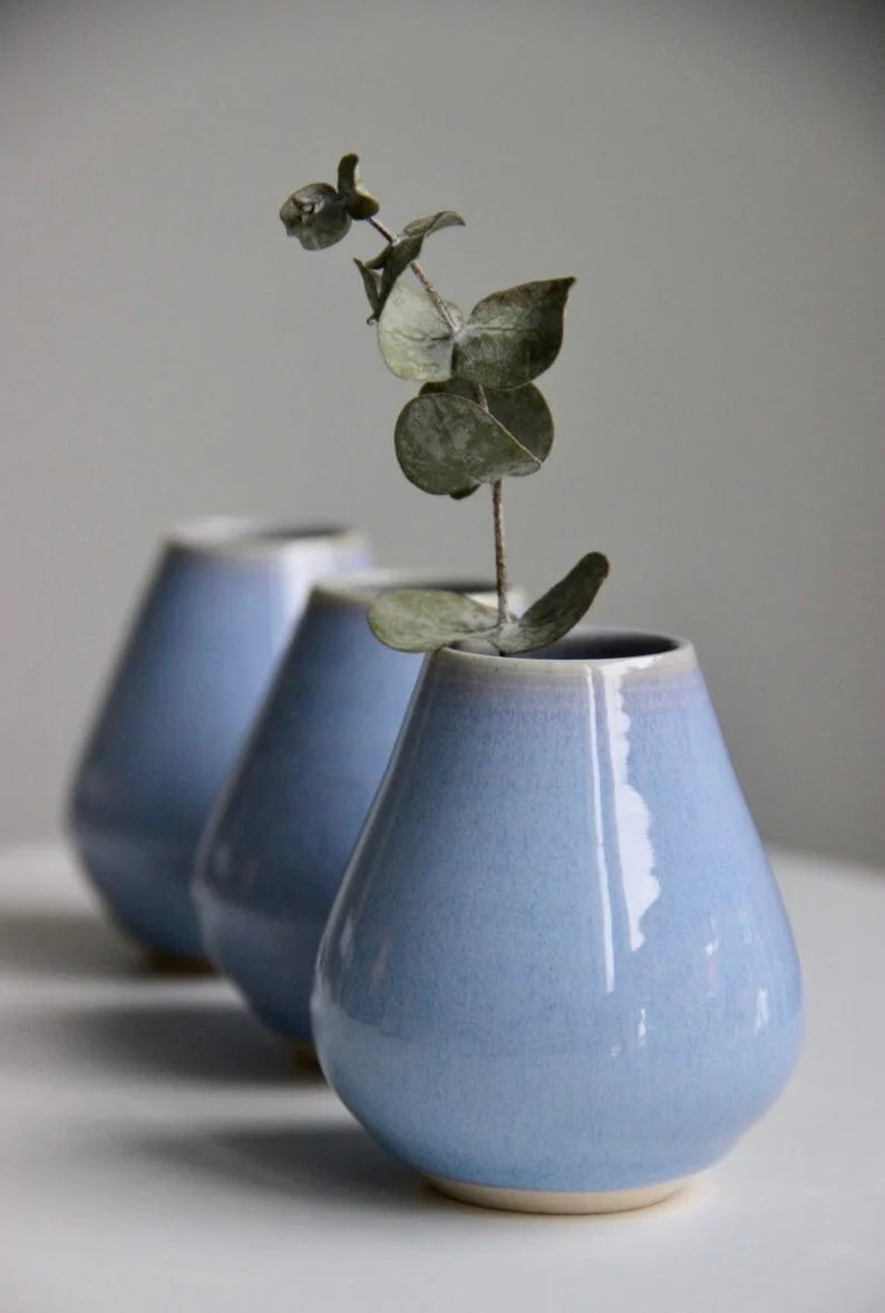 Handmade Blue Ceramic Bud Vase