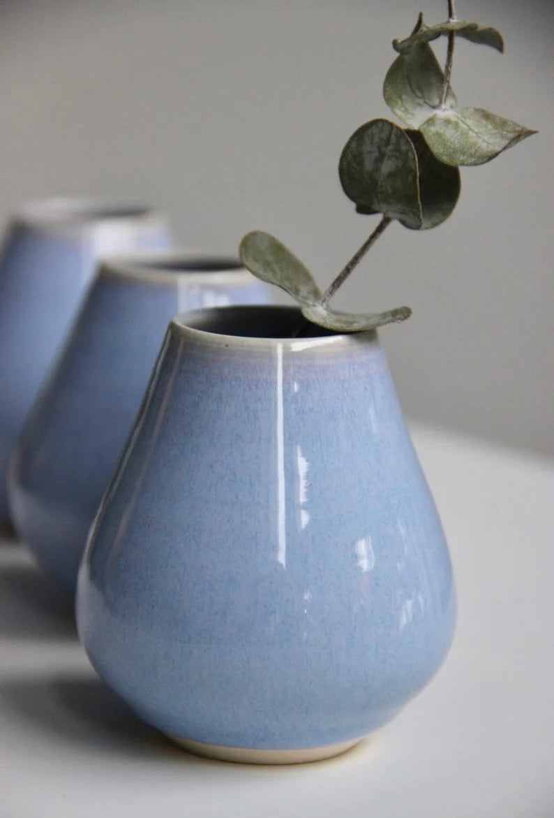 Handmade Blue Ceramic Bud Vase