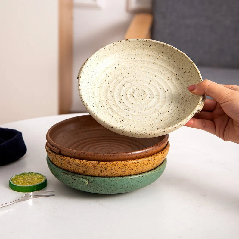 Retro Style Binaural Ceramic Dinner Plates