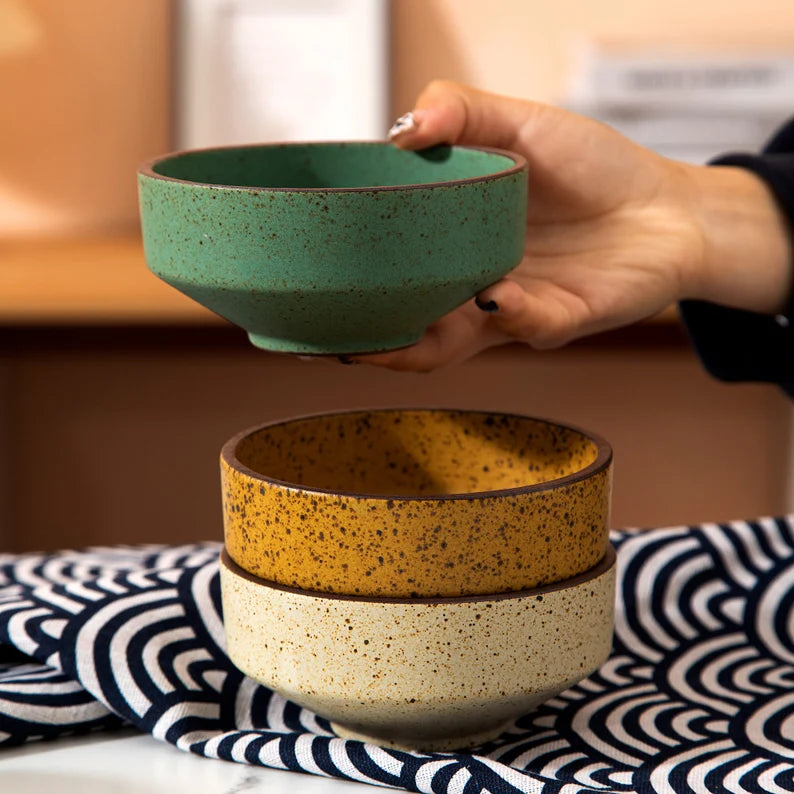 Retro Style Ceramic Dinner Bowls