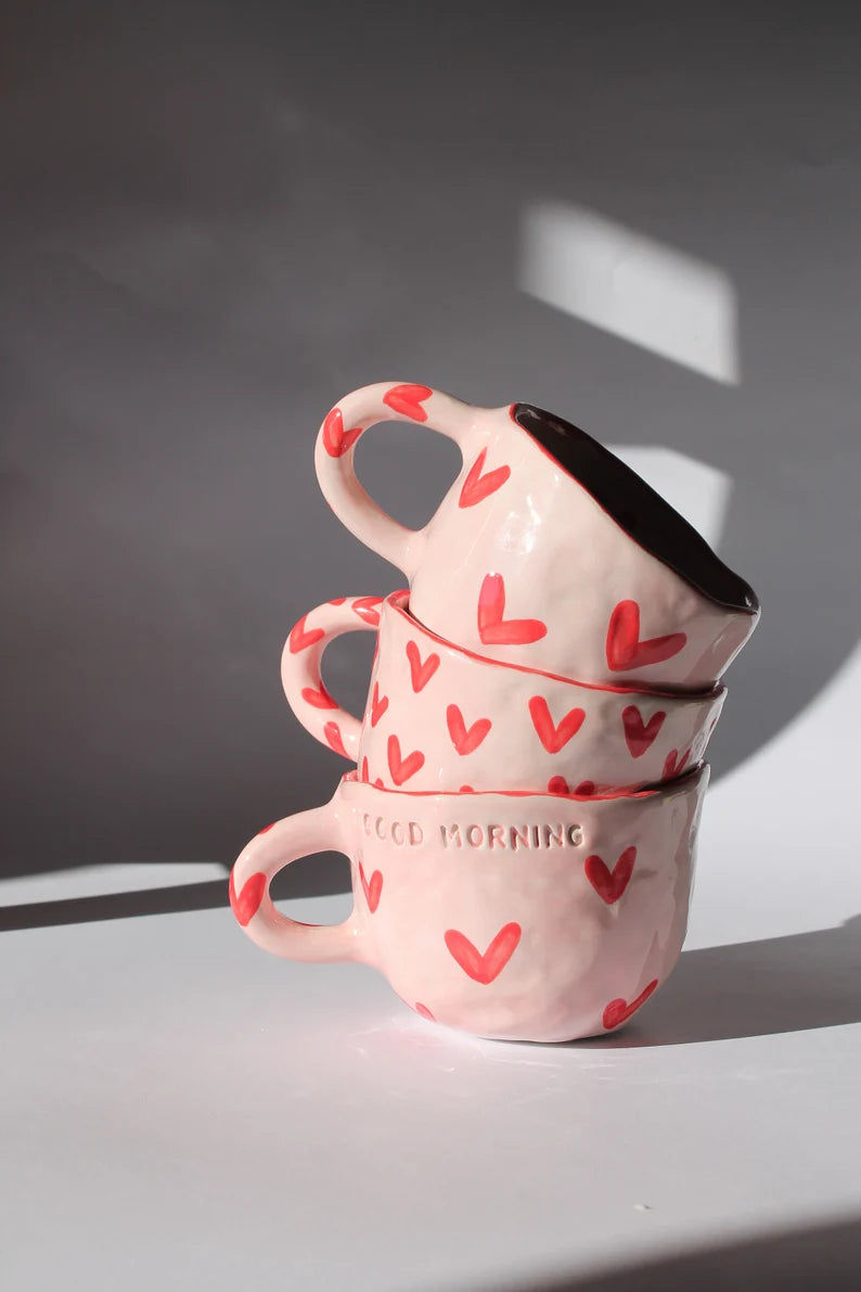 Handmade ceramic heart mug, custom ceramic mug