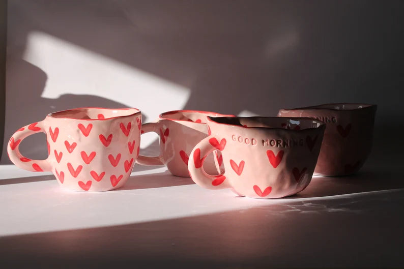 Handmade ceramic heart mug, custom ceramic mug