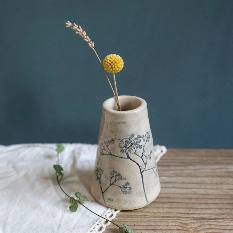 Ceramic Wild Flower Embossed Bud Stem Vase