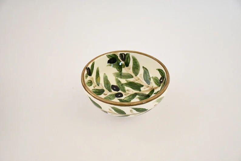 Handmade ceramic bowl - olive leaf pattern