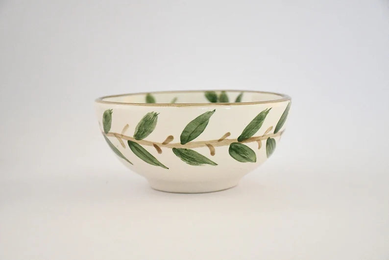 Handmade ceramic bowl - olive leaf pattern