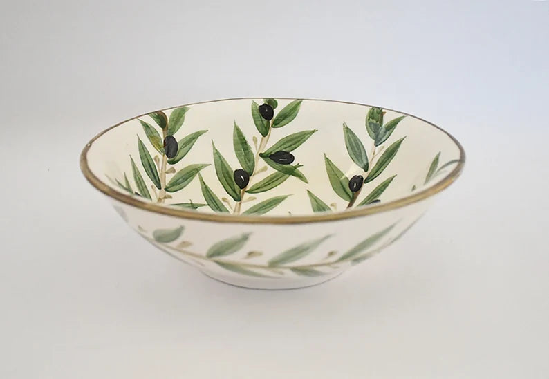 Handmade ceramic bowl - olive leaf pattern