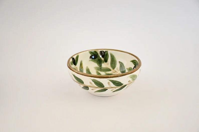 Handmade ceramic bowl - olive leaf pattern