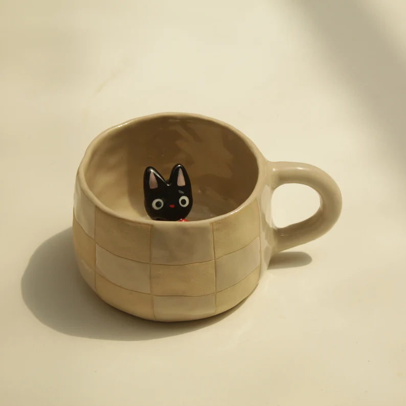 Pre-order Unique Black Cat Handmade Ceramic Mug