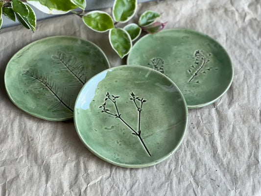 Ceramic Botanical Plates with Plant imprint