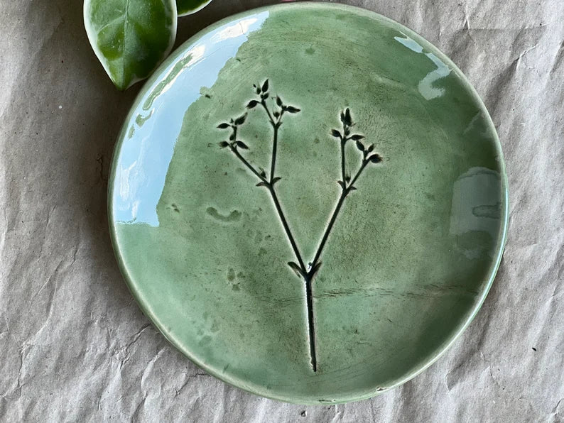 Ceramic Botanical Plates with Plant imprint