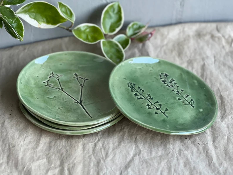 Ceramic Botanical Plates with Plant imprint