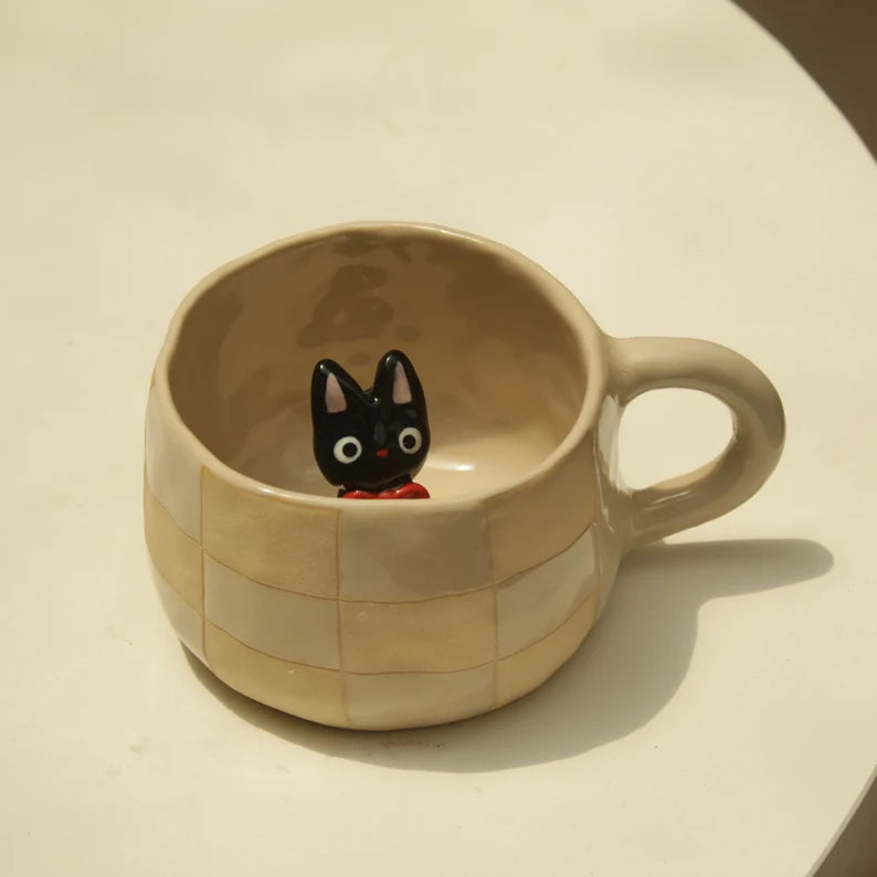 Pre-order Unique Black Cat Handmade Ceramic Mug