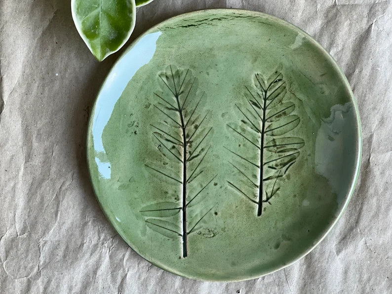 Ceramic Botanical Plates with Plant imprint