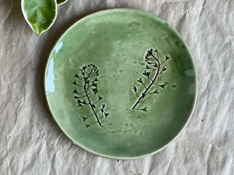 Ceramic Botanical Plates with Plant imprint