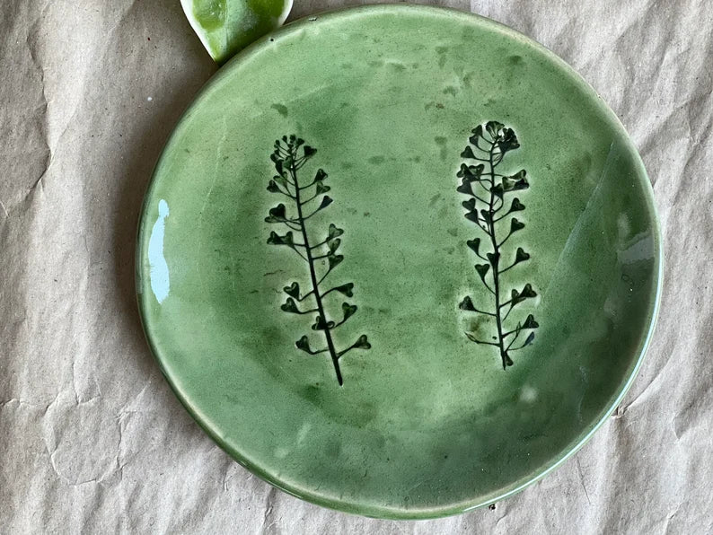 Ceramic Botanical Plates with Plant imprint