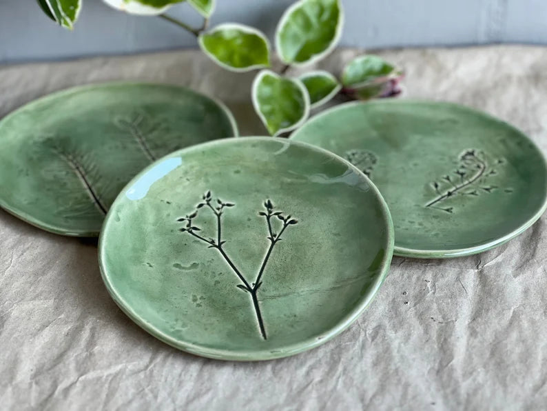 Ceramic Botanical Plates with Plant imprint