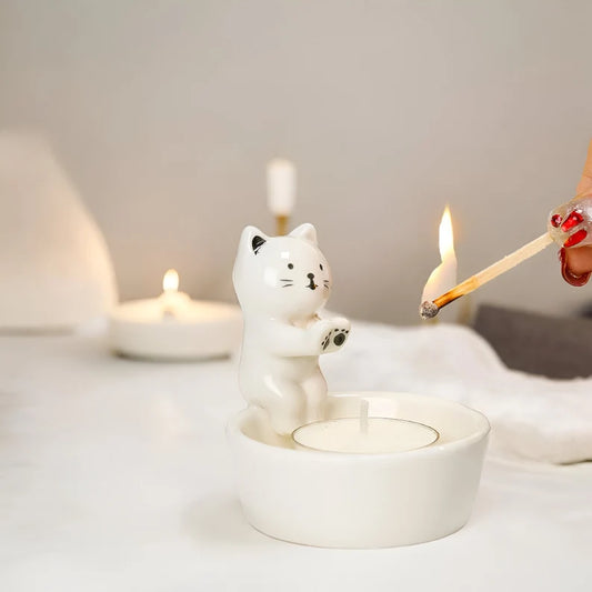 Ceramic Candle Holder, Cat Candle Holder