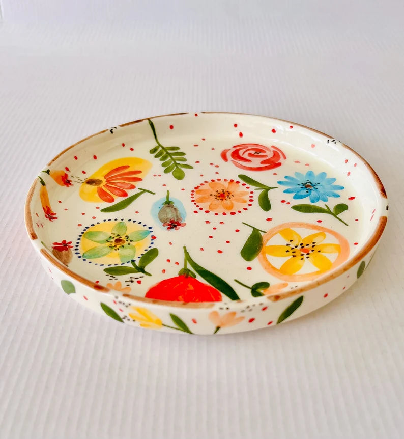 Handmade Ceramic Plate with Flower Design