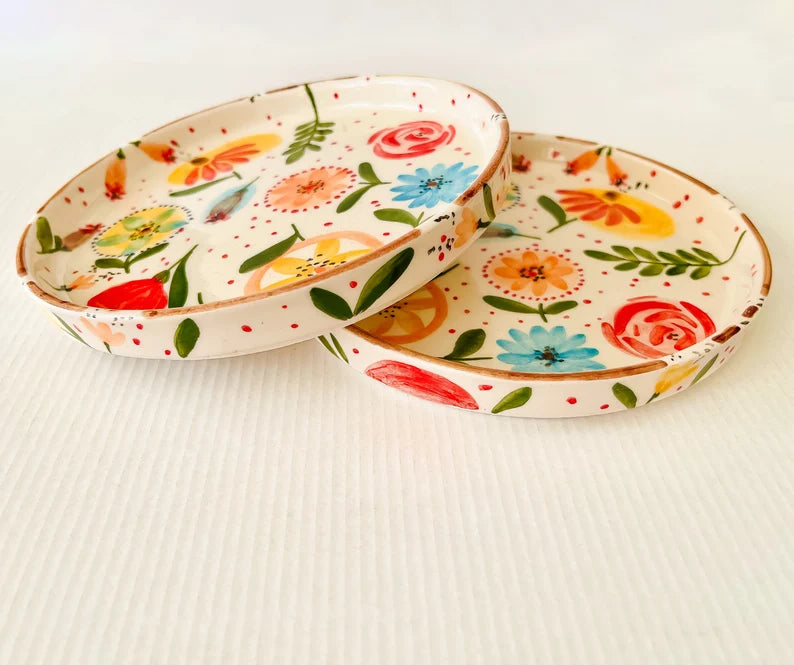 Handmade Ceramic Plate with Flower Design