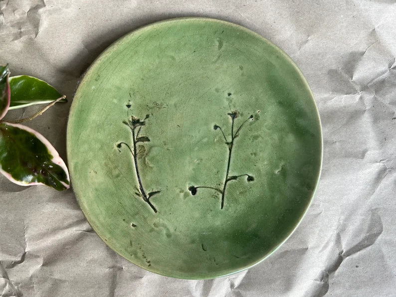 Ceramic Botanical Plates with Plant imprint