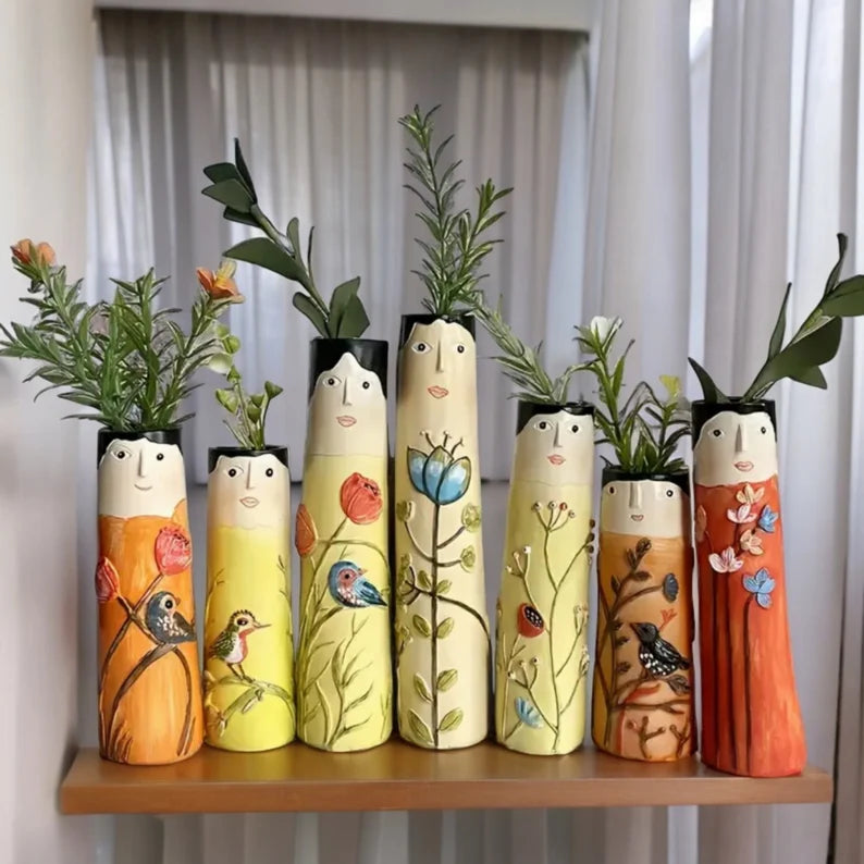 Creative Face Bud Vases, Family Painting Small Vases