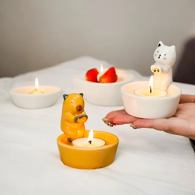 Ceramic Candle Holder, Cat Candle Holder