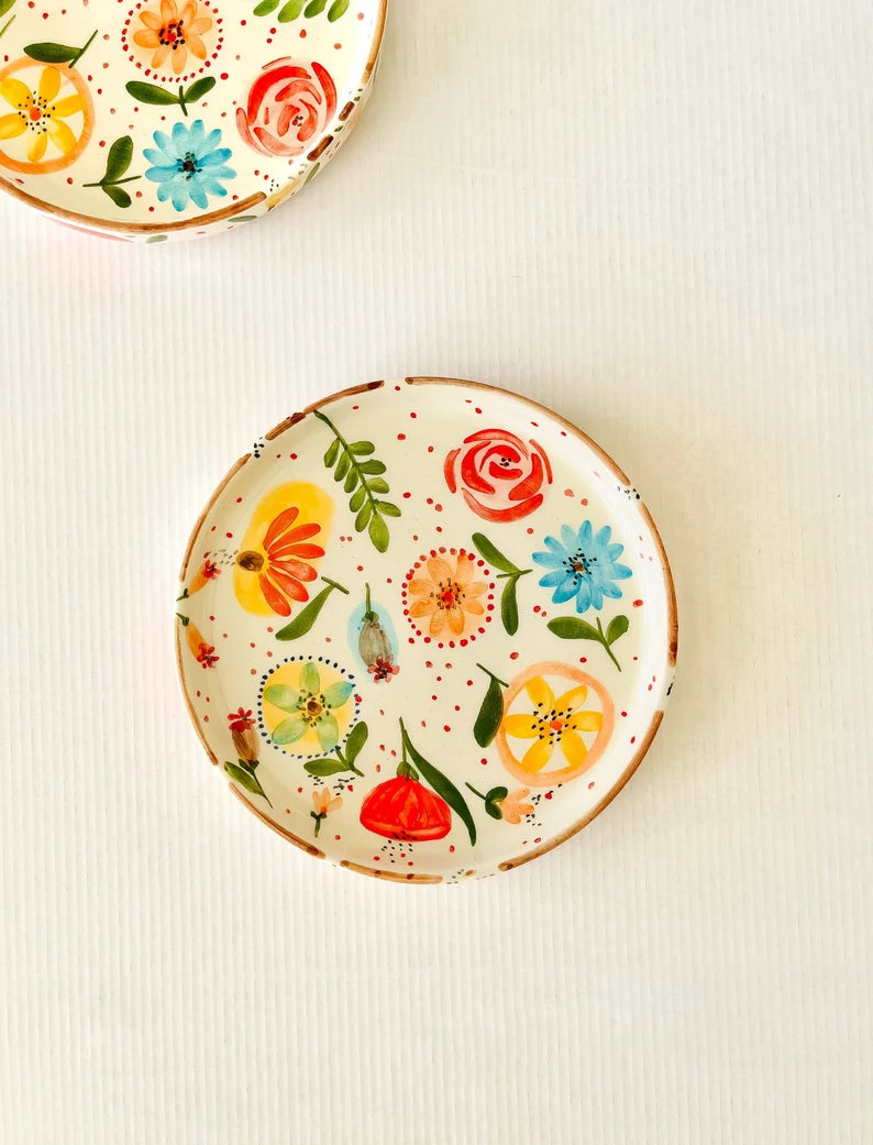 Handmade Ceramic Plate with Flower Design